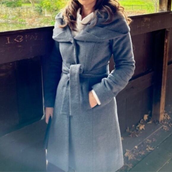 TAHARI Wool Blend Belted Shawl Collar Coat, Jacket in Grey - Picture 11 of 11